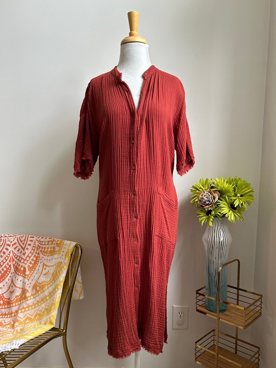 Eileen Fisher Other - Eileen Fisher Brick Red Crinkle Button-Front Dress